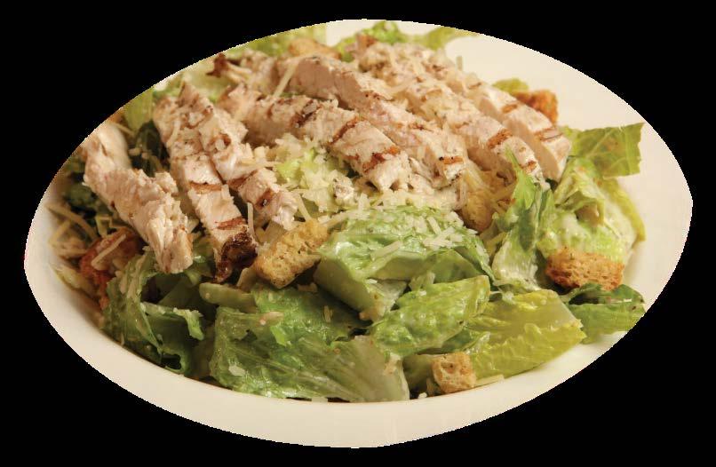 29 A bed of tossed greens topped with ham, turkey, american cheese, swiss cheese, bell pepper, egg, tomato and olives with your choice of dressing Caesar Salad $6.