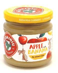 Apple and banana puree Natural and sweet snack Consists of grated apples and banana puree No added sugar!