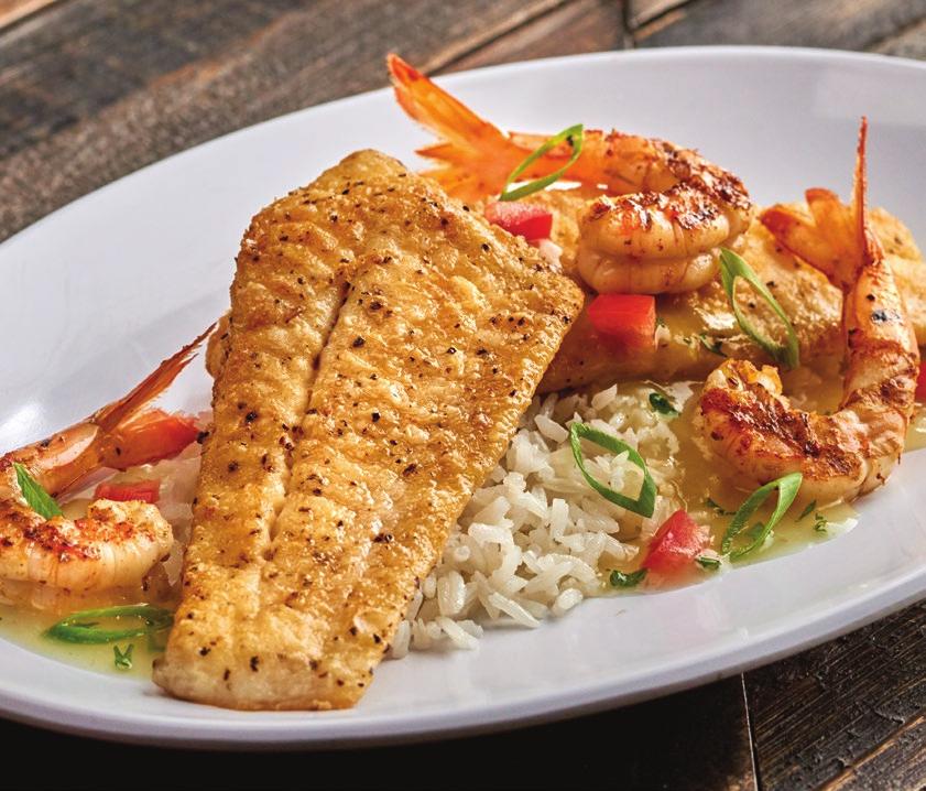 Grilled Seafood Trio Add a Fresh Garden Salad (150 cals) or Tossed Caesar Salad (400 cals) for 2.