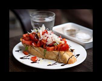 Vegetarian options Bruschetta bread $8 $10 Sliced ciabatta loaf lightly toasted topped with fresh tomato, diced red onion, basil, garlic topped with parmesan & balsamic glaze Vegetarian omelette $13