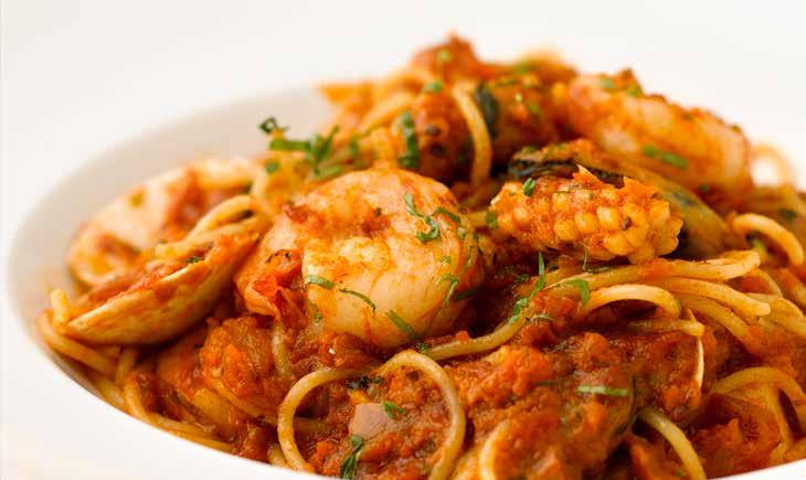 PASTAS & PIZZAS SEAFOOD MARINARA PASTA AGLIO OLIO 15 spaghetti with extra virgin olive oil, garlic and chili served with sliced garlic bread ADD PRAWNS 5 BOLOGNESE 20 spaghetti served with ground