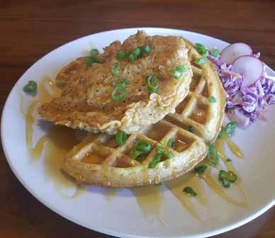 fried chicken breast nestled on top of a golden Belgian waffle then drizzled with our chili-infused honey sauce. A perfect blend of sweet and spicy deliciousness! 13.