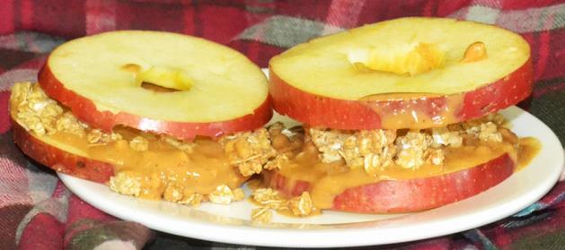 Apple Sandwiches Ingredients 1 apple 1 2 cup granola 3 4 cup peanut