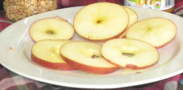 Slice the apple cross-wise and cut out the core.