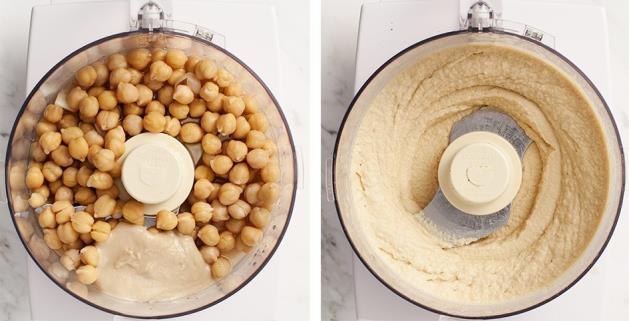 Use it in a sandwich instead of meat or cheese. Hummus has lots of protein. Prep 1. Put all the ingredients except olive oil into a food processor.