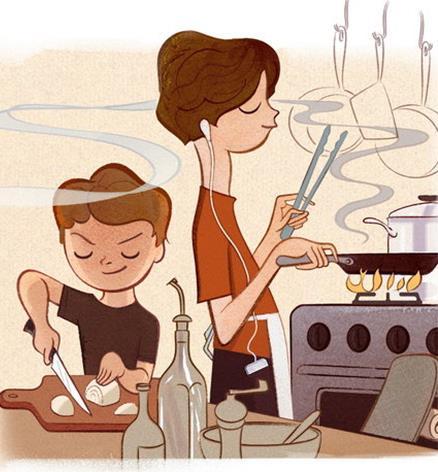 5 to 11 years: Elementary kids can start to cook on their own; use the microwave. Safety Talk about microwave safety: look for hot spots, stir before eating, use oven mitts.