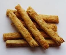 Cheese Straws 100g plain flour ½ x 5ml spoon of mustard powder (optional) 50g butter 50g cheddar cheese (can have less). 2 x 15ml spoons cold water.