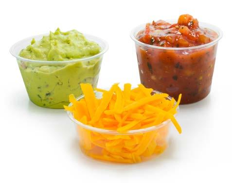 PORTION POTS Clear pots and lids perfect for dips and dressings. The 2-4oz pots fit our 76-Series cold cups as an insert for snack combos. Made from plant-based PLA. VWPP0.5 0.