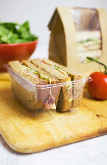 SANDWICH & WRAP BOXES Compostable kraft board sandwich wedges supplied flat easy to assemble.