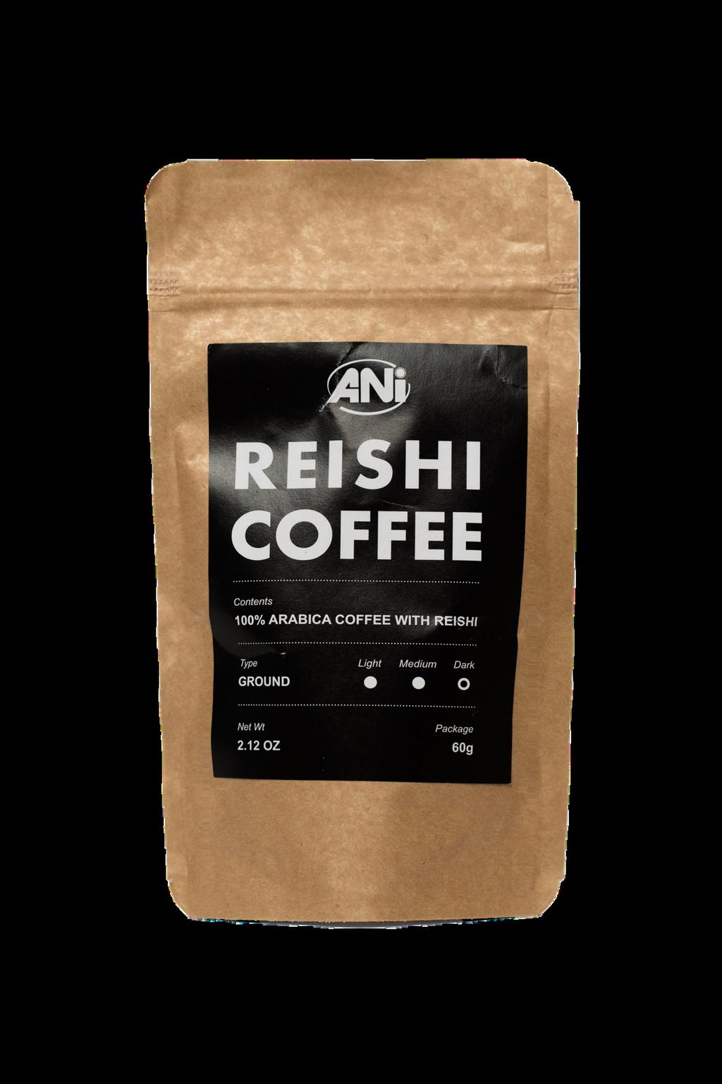 find us ANi Reishi Coffee blended 60g 100% high quality Brazilian Arabica mixed with Reishi powder, which has a beneficial effect on human health.