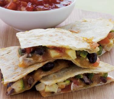 Black Bean & Zucchini Quesadillas Number of Servings: 1 1/2 cup canned black beans, rinsed and drained 2 tablespoons salsa 1/2 cup finely chopped zucchini 4 (6-inch) corn tortillas 4 tablespoons