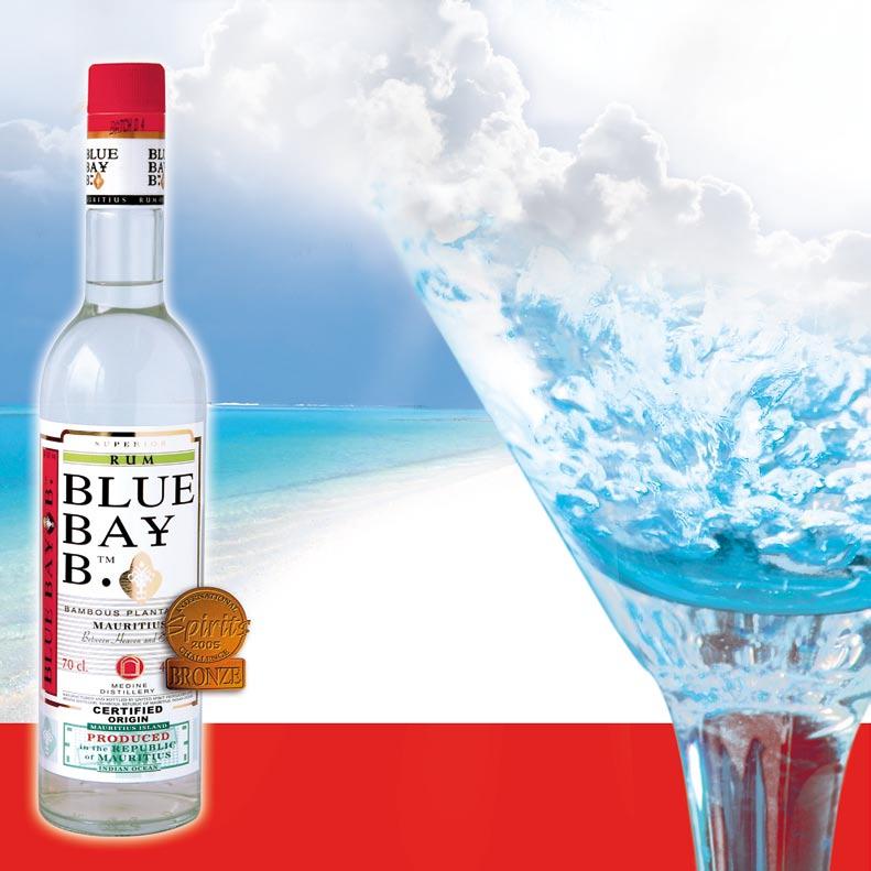 White Rum Blue Bay B This subtle yet complex light rum is distilled using an innovative technique which releases authentic sugar cane aromas and flavours. Alcohol content: 37.5% or 40% vol.