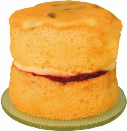 cream, topped with passion-fruit icing.