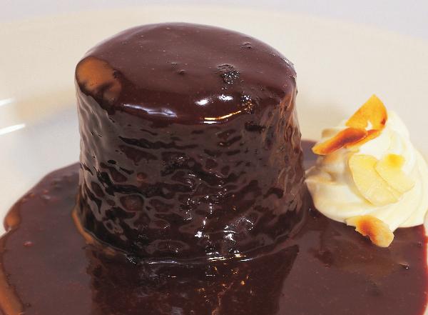 Wickedly rich dark chocolate pudding smothered in a smooth dark chocolate ganache