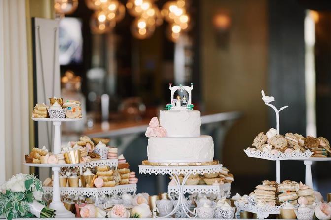 Teensy Treat Display Packages - Wedding or Celebration Cake to anchor the display, in a design - Assortment of treats, styled on stands - Stands {white, glass, some metallic} to suite your style -