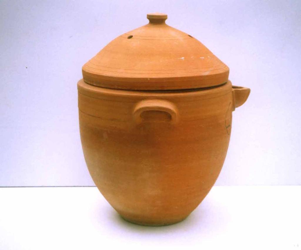 Design No. 4 Content : Terracotta pot of 37 mm X 17 mm X 4mm Terracotta pot of 28 mm X 17 mm X 34mm Terracotta lid of 375 mm X 17mm (Fig. No. 4) Specification : Gramin Sheetak has a concept of pot in pot system.
