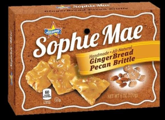 SOPHIE MAE PEANUT BRITTLE Holiday Snacking Gingerbread Pecan #17424 6oz.