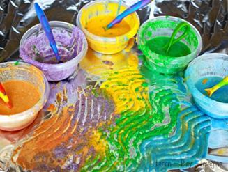 Sticky Paint Glimmer Paint Mix half a cup of salt, half a cup of flour, half a cup of water and food colouring to create paint that will glimmer when dry.