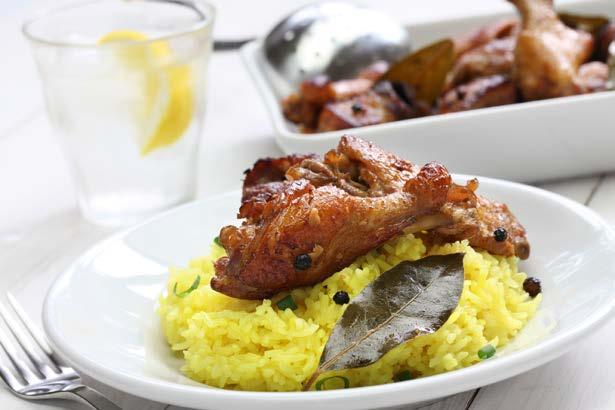 Eskaton Village Roseville The Chicken Adobo This Filipino-inspired chicken entrée is seasoned with a garlicky sauce and served over a bed of white rice. It s a favorite of our residents.