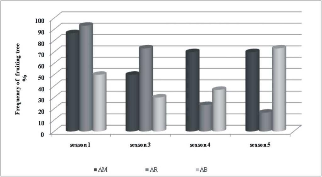 Figure 5: Frequency of the fruiting trees for five seasons in Ait Melloul, Argana and Ait Baha.