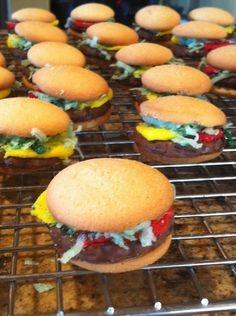 KRABBY PATTIES -Nilla wafers (2 per patty) -Chocolate frosting -Rainbow fruit rollups (cut into 1/4 inch pieces) -Sprinkles 1.