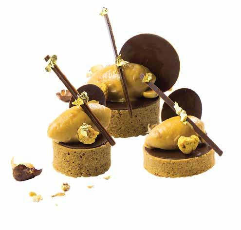 Speculoos Fever Composition La Rose Noire Speculoos Tart Shell Praliné soft sponge Hazelnut mousseline cream Caramel chocolate and spiced chantilly Golden rocks Decoration Chocolate decorations