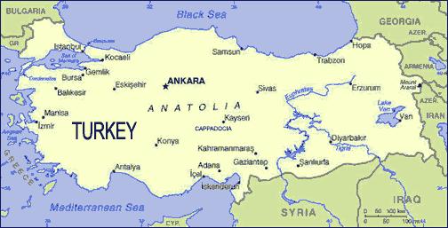 Facts about Turkey TURKEY- MAP GEOGRAPHIC LOCATION Turkey is a large peninsula that bridges the continents of Europe and Asia.