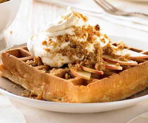 Hot apple pie and coconut crumble SERVES 12 waffles PREP 20 COOK 15 Ingredients 4 eggs 2 cups milk 200g unsalted butter, melted and cooled 2 teaspoons vanilla extract 3 cups self-raising flour 1