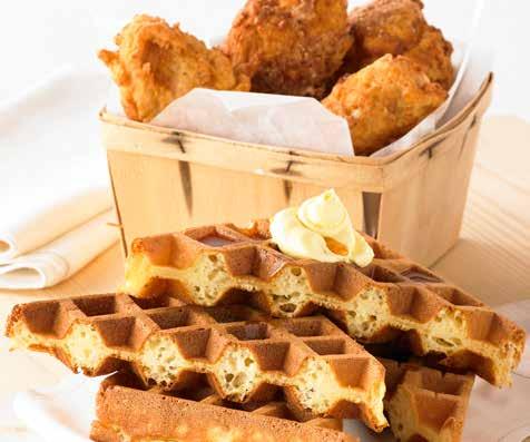 Southern fried chicken with maple syrup SERVES 6 waffles PREP 30 COOK 40 Ingredients 4 eggs 600ml buttermilk ¾ cup vegetable oil (such as sunflower or canola) 2½ cups self raising flour cup caster