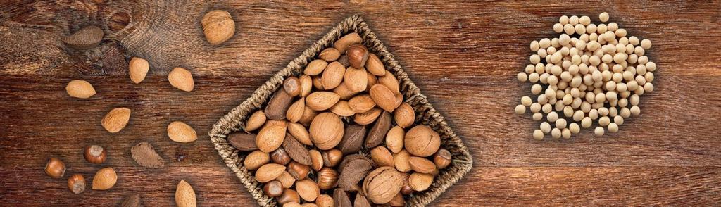Nuts, soy Recommendation: 1 serving of nuts or kernels (30 g) per day + small serving size + normal serving size Coconut, fresh Coconut flakes Hazelnuts Almonds Sesame paste, Tahini 50 g 35 g 15 g/