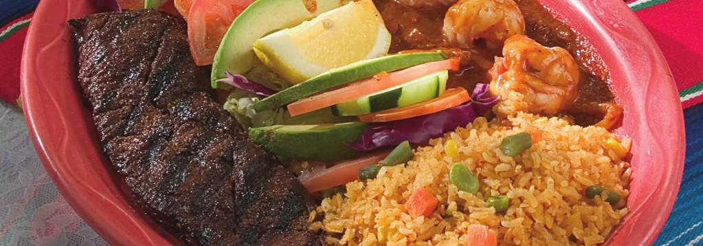 Mexican Steak Dinners Served with Mexican rice, refried beans or black beans and your choice of flour or corn tortillas, Vallarta Combo...22.95 Tender Skirt Steak and grilled Jumbo Shrimp.