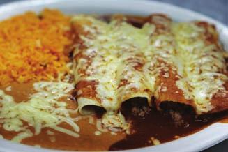 BURRITOS STEAK BURRITO DINNER BURRITO CALIFORNIA Tortilla ﬁlled with rice, beans, ground beef & chorizo or chorizo & steak or chorizo & chicken, covered with nacho cheese.