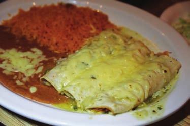 Tortilla ﬁlled with rice & beans grilled chicken & bacon or steak & bacon and covered with nacho cheese. Served with salad.