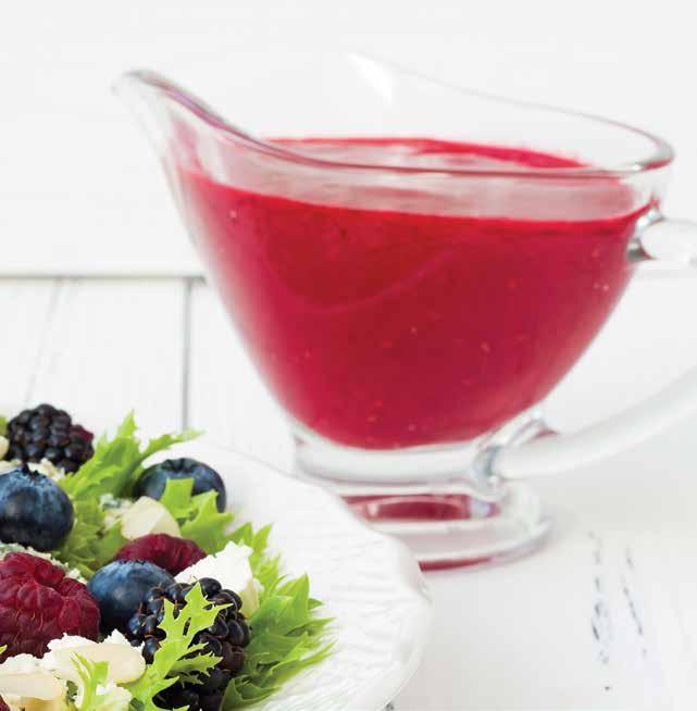 DRESSINGS BERRY DRESSING PREP: 10 MINUTES MAKES: 1 3 /4 CUPS 1 /4 cup blueberries 1 /2 cup strawberries, stems removed 1 /4 cup raspberries 1