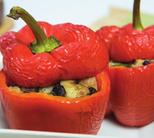Black Bean & Potato Stuffed Peppers Prep: 20 mins Cook: 45 mins Serves: 2 2 large whole red bell peppers ¼ cup minced yellow onion 1 tablespoon extra virgin olive oil ¼ cup organic low-sodium