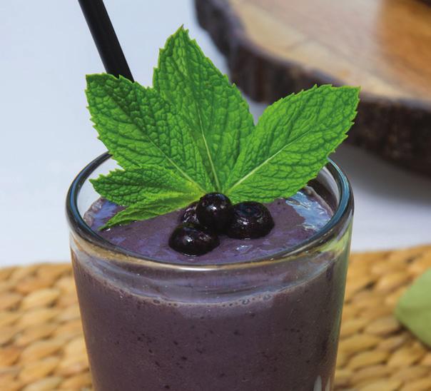 Purple Passion Smoothie Prep: 8 mins Serves: 2 2 cups chopped kale 1½ cups frozen blueberries, divided 1 cup frozen pitted cherries 4 boiled or microwaved, chilled Tasteful Selections Honey Gold