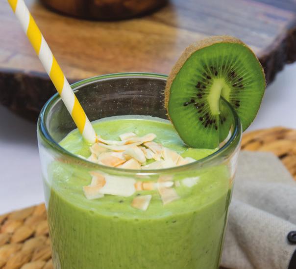 Energize Me Smoothie Prep: 10 mins Serves: 2 2 cups fresh spinach leaves 1 cup sliced banana (fresh or frozen) 4 medium peeled kiwis 4 boiled or microwaved, chilled Tasteful Selections Honey Gold