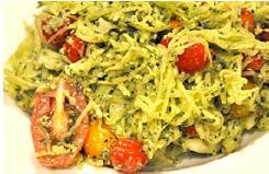 Pesto Spaghetti Traditional spaghetti is loaded with carbohydrates, so try this squash spaghetti instead. With very few ingredients, this faux pasta has powerful flavor.