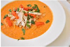 Chicken Soup with Quinoa & Roasted Red Peppers By using flavorful ingredients, like roasted red bell peppers and white bean hummus, this soup tastes like you slaved over it all afternoon but really