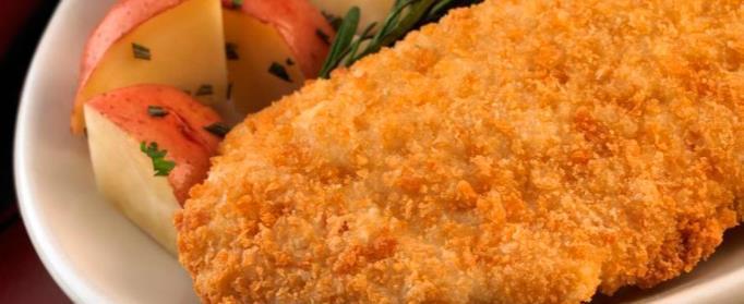 Breaded Fish Fillets -200 g cod fillets/loins (even in size for the best cooking results) -75 g breadcrumbs -1 egg, beaten -4 tbsp plain flour -2 tbsp Parmesan cheese -Basil -Vegetable oil -Salt and