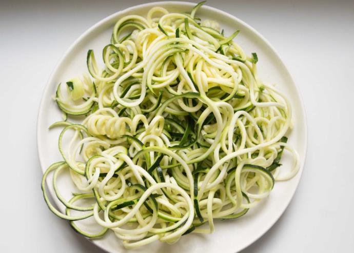 Zoodles (Zucchini Noodles) Total time: 10 mins Servings: 4-3 medium zucchini - 1 tbsp. avocado oil or olive oil 1. Using a peeler, make long peels down the length of the zucchini.