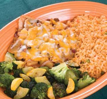 For One 13.25 For Two 23.50 Pollo Jalisco Grilled chicken breast topped with red onions, ham and pineapple smothered with our cheese sauce and served with rice, steamed broccoli and zucchini 10.