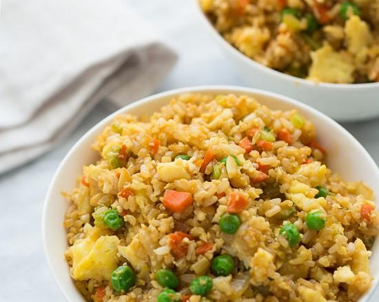 Fried Rice Ingredients 1 cup cooked rice 1 small onion diced 2 chopped celery sticks 1/2 cup shredded carrots 1/2 cup cooked peas 1 tsp soy sauce 1/4 tsp ground ginger Salt and Pepper Optional: 1 can