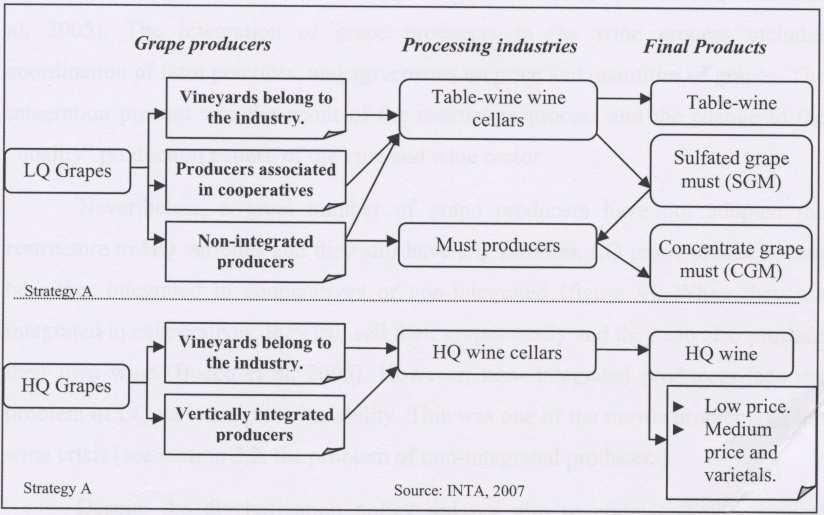Figure 1. The main actors of the wine supply chain [2] Supply chain approach is used to analyse the sector. The main actors of the sector (grape producers or vine growers, processing industries, i.e. wine cellars, as well as grape must producers) and their relationships are presented in Figure 1.