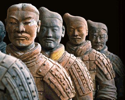 T is for Terracotta Emperor Qin had made these stone soldiers, called Terracotta Warriors.