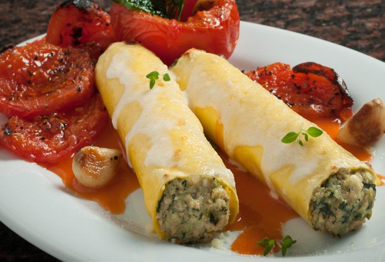 Cannelloni MEAT (BEEF & PORK) Louisa traditional rich blend of beef and pork with onions, celery, garlic, and rosemary wrapped in pasta CANNELLONI FLORENTINE (VEAL & SPINACH) Classic blend of braised