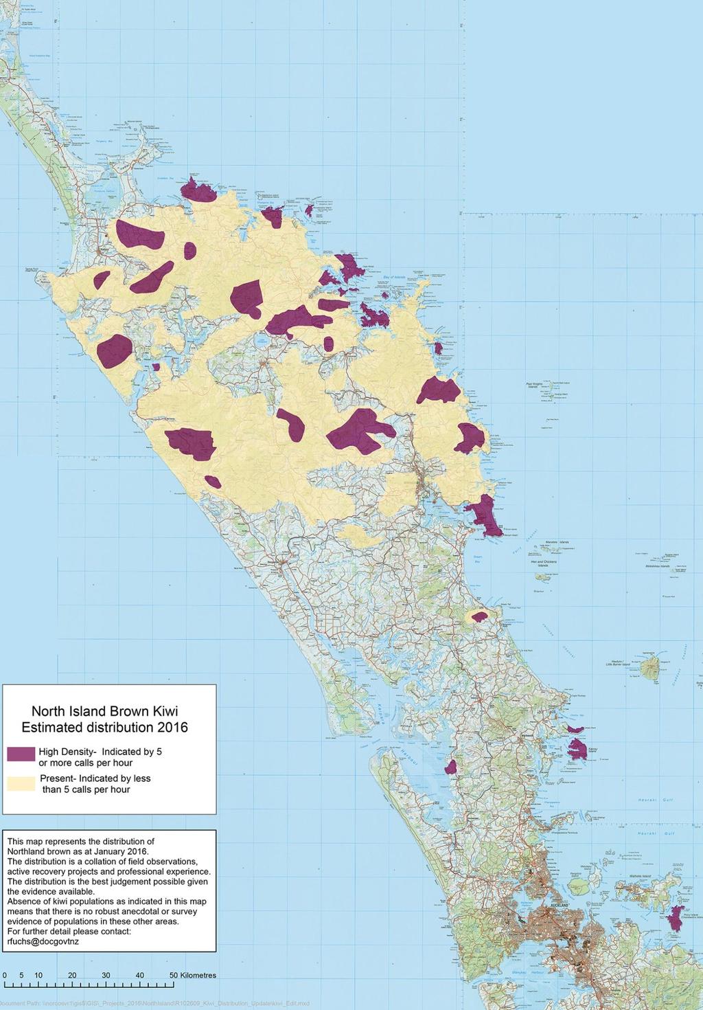 Map 5: Updated Northland Kiwi Distribution.