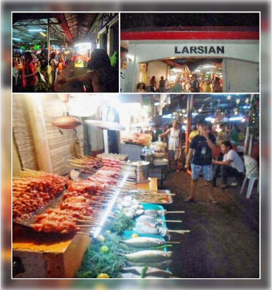 B2 BARBECUE (LARSIAN) : a barbecue strip with numerous stalls Larsian is an open-air market showcasing an array (or choices) of barbecue for barbecue enthusiasts.