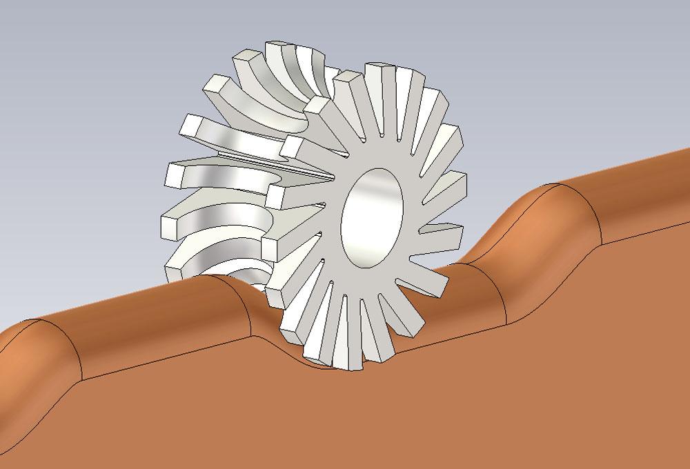 PRACTICAL DESIGN APPROACH FOR PHYS. REV. ACCEL. BEAMS 1, 03010 (018) FIG. 16. A 3D model of te concave cutter and RFQ electrode. FIG. 18. A 3D model of te ball-end cutter and RFQ electrode. FIG. 17.
