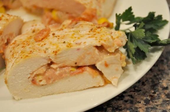Southwest Stuffed Chicken This dish is savory with the rich flavors of the Southwest. It s the perfect dish to make if you re in a boring grilled chicken breast rut. Here s what you need: 4 oz.